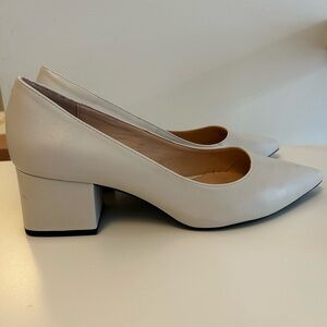 Zara Elegant Cream Block Heel Pumps